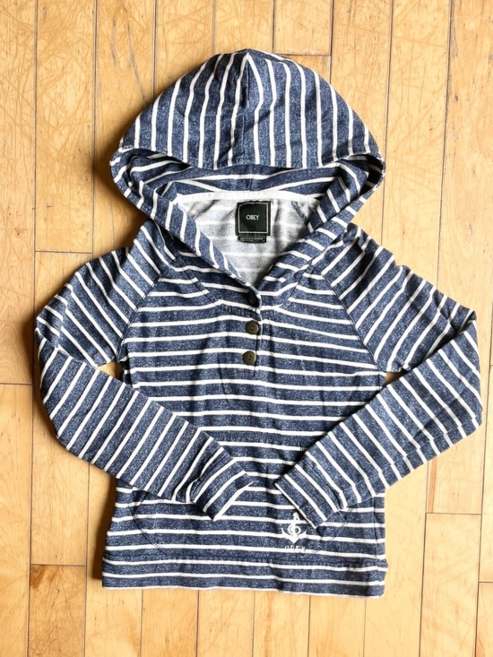 Obey Coastal Stripe Pullover Skate Streetwear Sweatshirt Hoodie XS